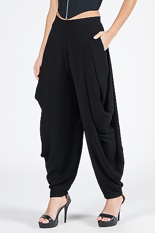 Black Sandwash Draped Cowl Pants by S&N by Shantnu Nikhil