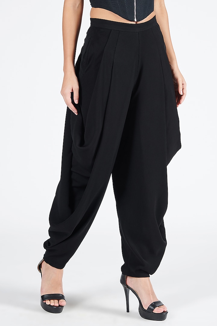 Black Sandwash Draped Cowl Pants by S&N by Shantnu Nikhil at Pernia's Pop Up Shop