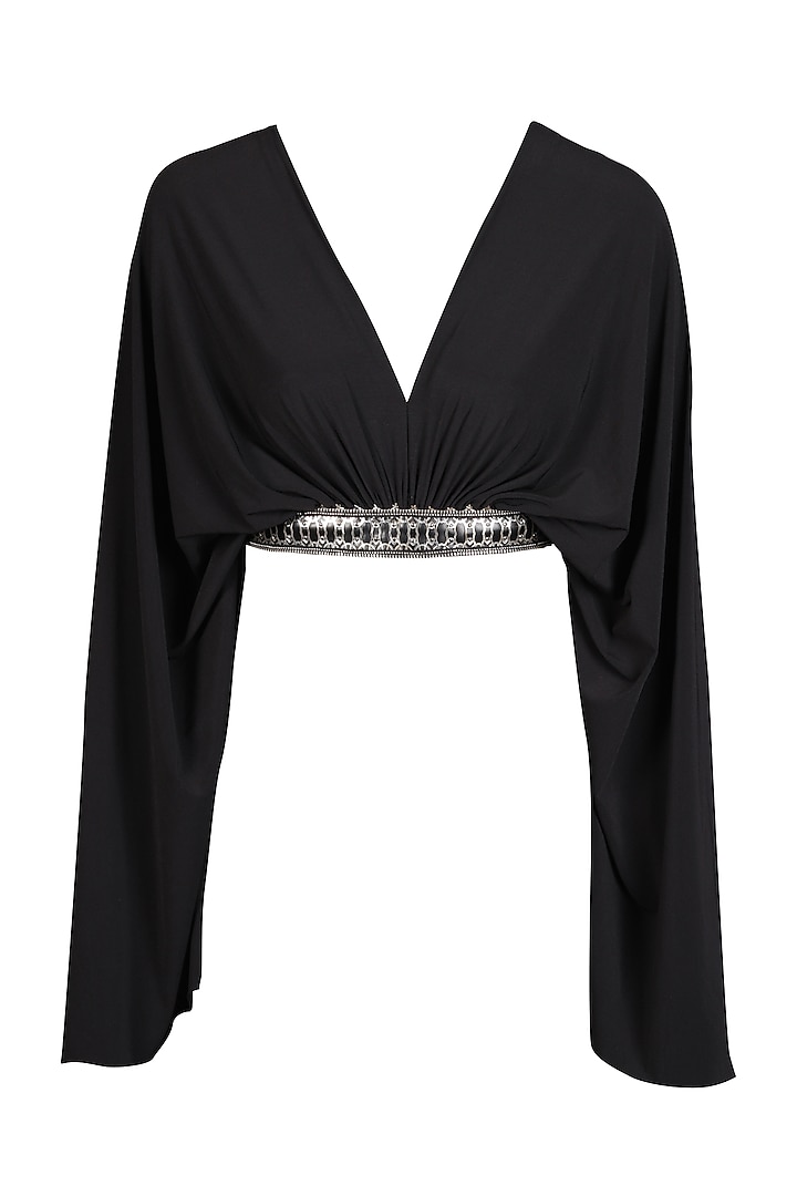 Black Lycra & Poly Jersey Spandex Cropped Top by S&N by Shantnu Nikhil at Pernia's Pop Up Shop