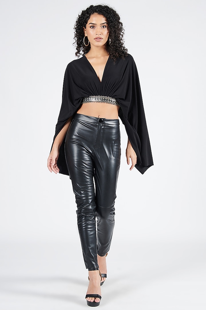 Black Lycra & Poly Jersey Spandex Cropped Top by S&N by Shantnu Nikhil at Pernia's Pop Up Shop