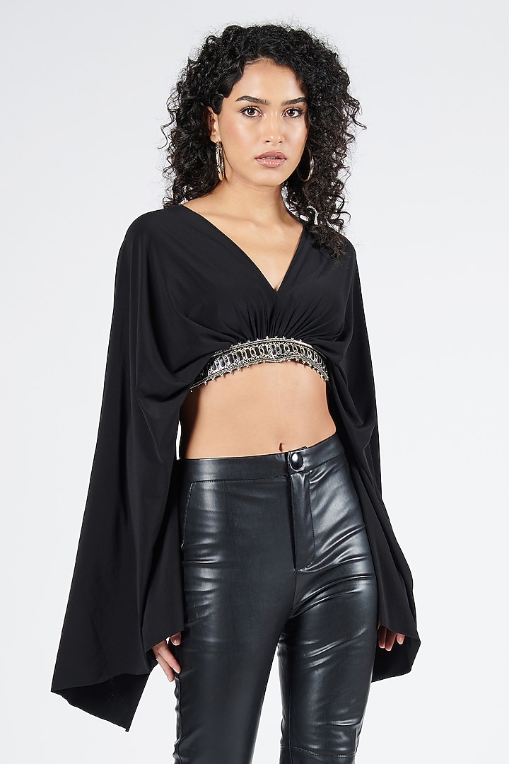 Black Lycra & Poly Jersey Spandex Cropped Top by S&N by Shantnu Nikhil at Pernia's Pop Up Shop