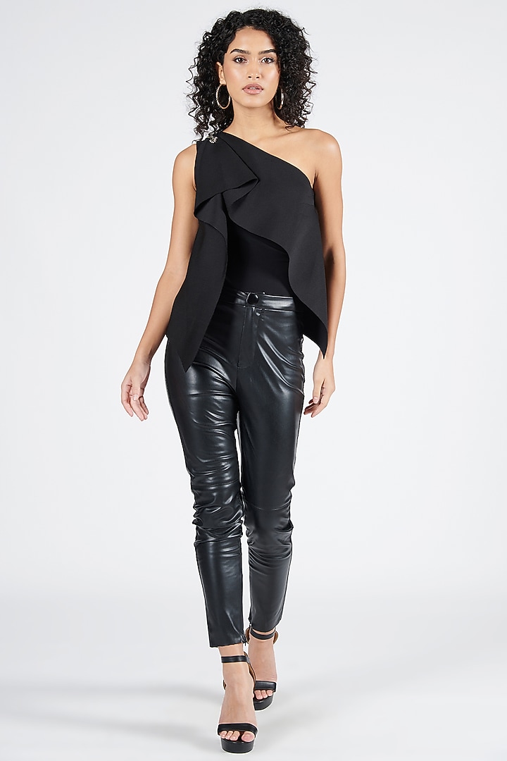 Black Neoprene One-Shoulder Asymmetric Draped Top by S&N by Shantnu Nikhil at Pernia's Pop Up Shop