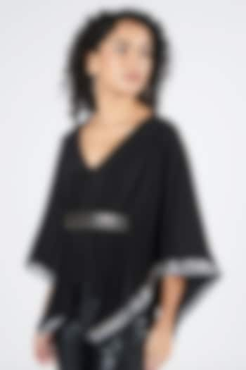 Black Poly Jersey Asymmetrical Cape Top by S&N by Shantnu Nikhil at Pernia's Pop Up Shop