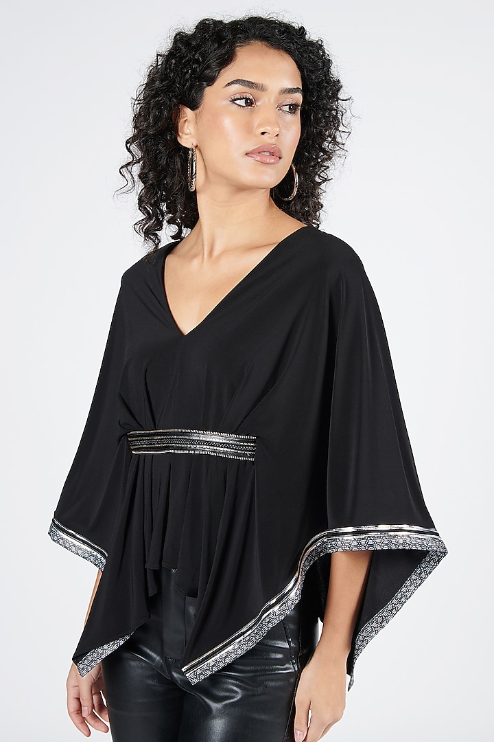 Black Poly Jersey Asymmetrical Cape Top by S&N by Shantnu Nikhil at Pernia's Pop Up Shop