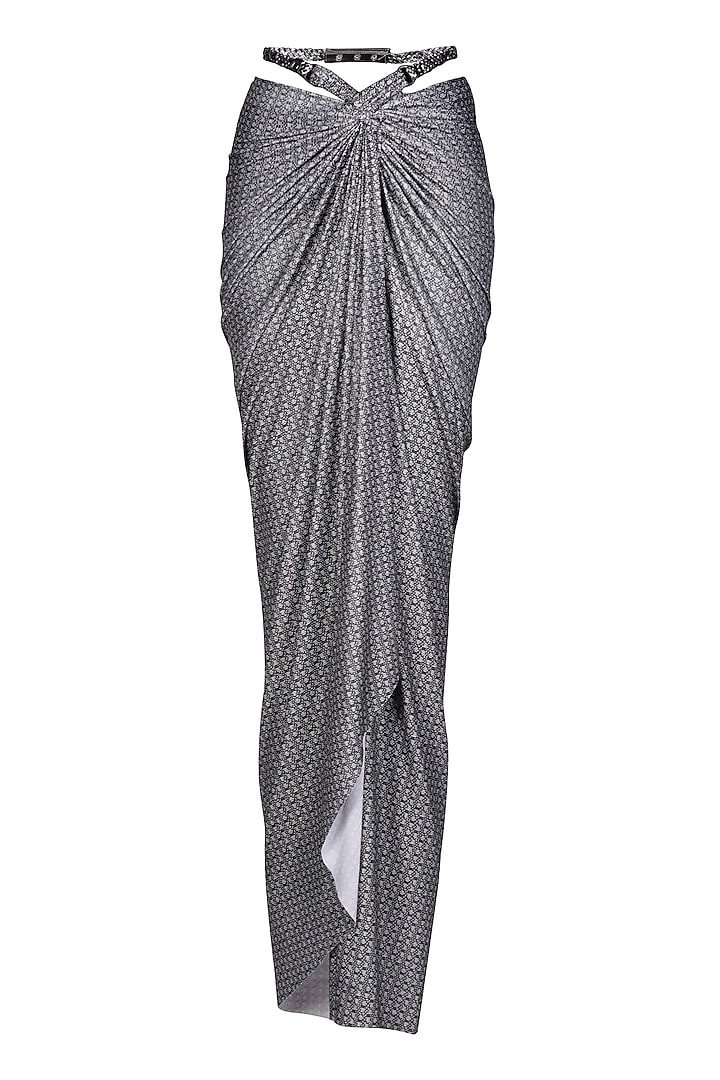 Grey Silver Lurex Printed Twisted Draped Skirt by S&N by Shantnu Nikhil at Pernia's Pop Up Shop