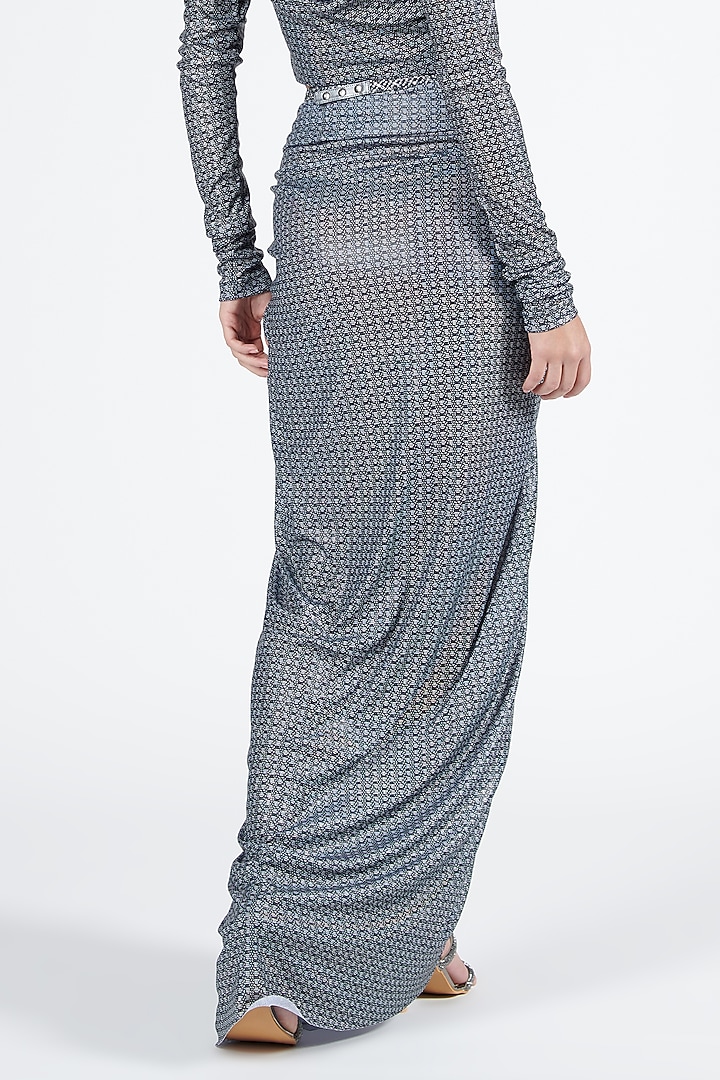 Grey Silver Lurex Printed Twisted Draped Skirt by S&N by Shantnu Nikhil at Pernia's Pop Up Shop