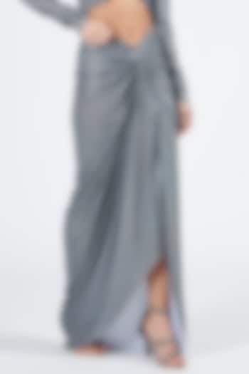 Grey Silver Lurex Printed Twisted Draped Skirt by S&N by Shantnu Nikhil