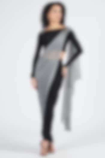 Black Poly Jersey Printed Draped Wedding Saree Gown by S&N by Shantnu Nikhil at Pernia's Pop Up Shop