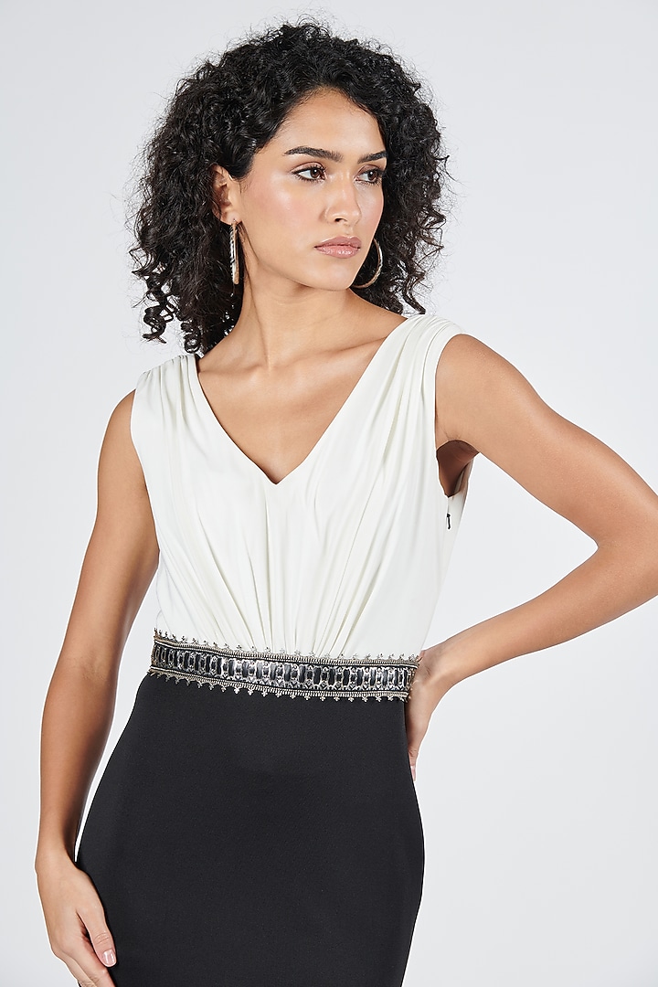Black Neoprene Color-Blocked Wedding Saree Gown by S&N by Shantnu Nikhil at Pernia's Pop Up Shop