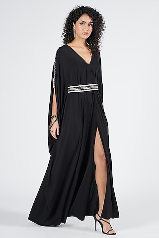 Black Poly Jersey Spandex Asymmetrical Dress by S&N by Shantnu Nikhil