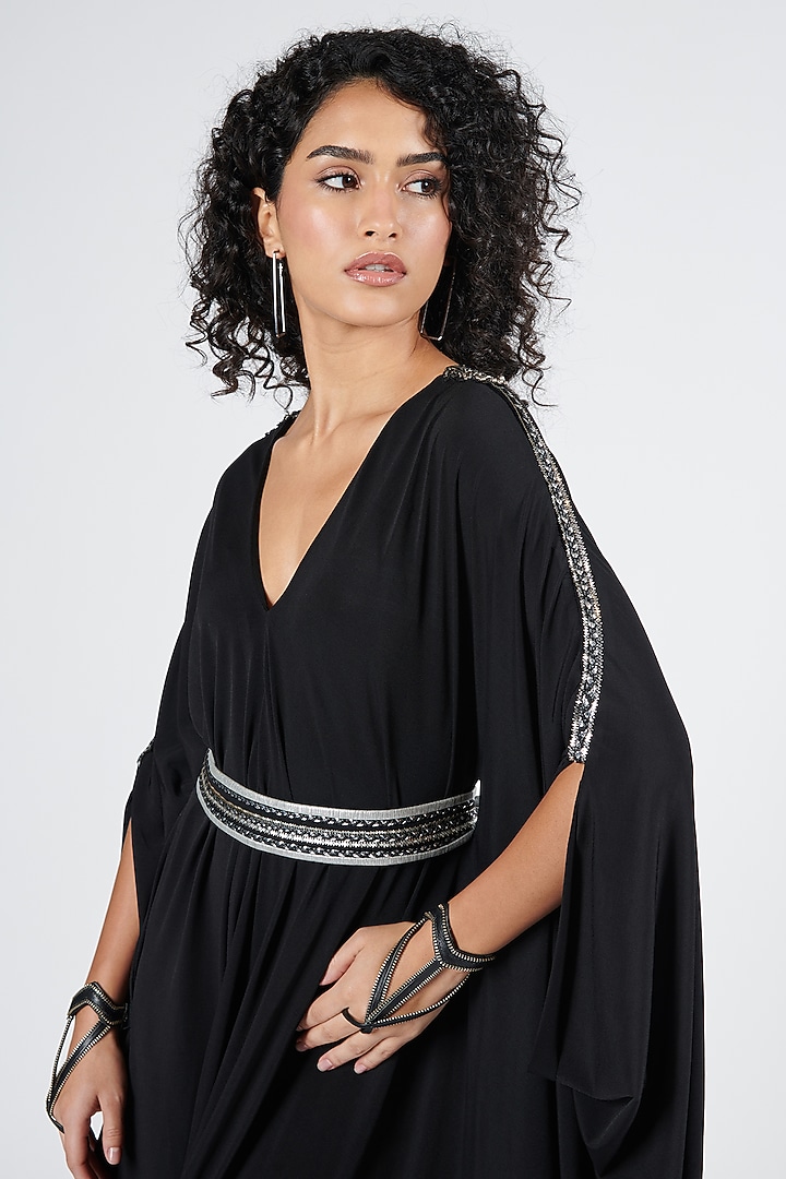 Black Poly Jersey Spandex Asymmetrical Vacation Dress by S&N by Shantnu Nikhil at Pernia's Pop Up Shop