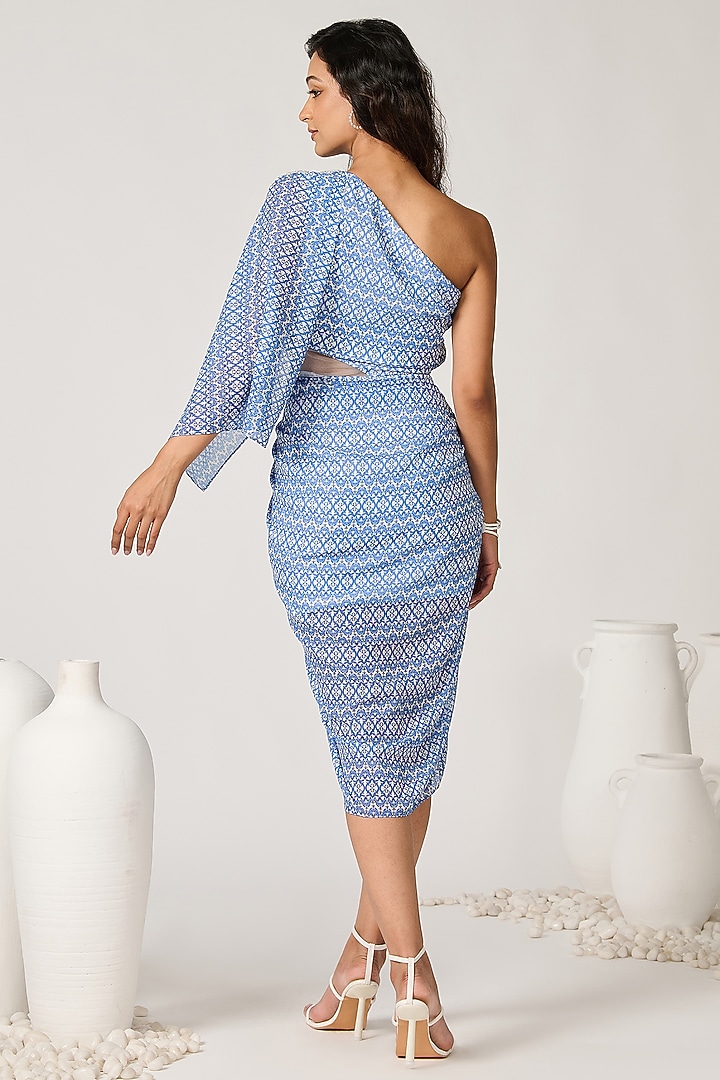 Blue Shimmer Chiffon Embroidered Vacation Dress by S&N by Shantnu Nikhil at Pernia's Pop Up Shop