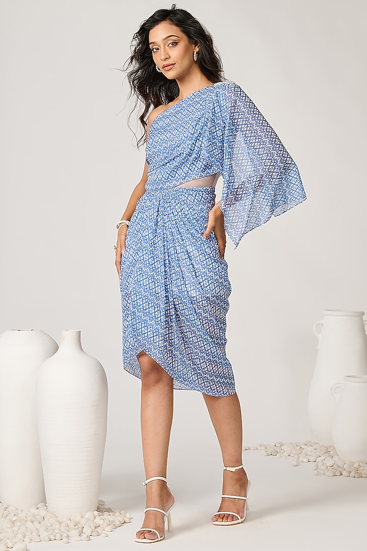 Blue Shimmer Chiffon Embroidered Vacation Dress by S&N by Shantnu Nikhil at Pernia's Pop Up Shop