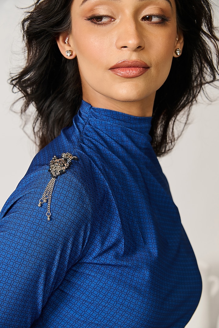 Blue Poly Jersey Printed Top by S&N by Shantnu Nikhil at Pernia's Pop Up Shop