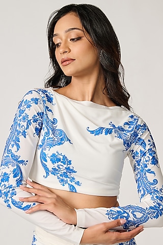 Off-White Poly Jersey Patchwork Draped Top by S&N by Shantnu Nikhil
