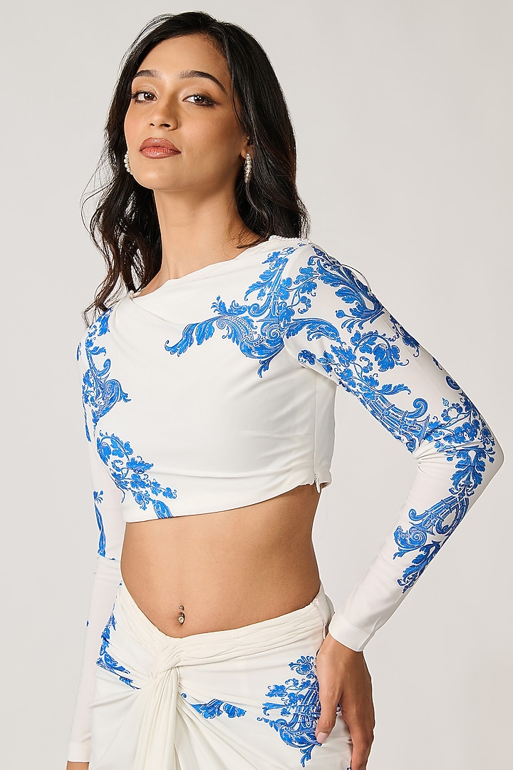 Off-White Poly Jersey Patchwork Draped Top by S&N by Shantnu Nikhil at Pernia's Pop Up Shop