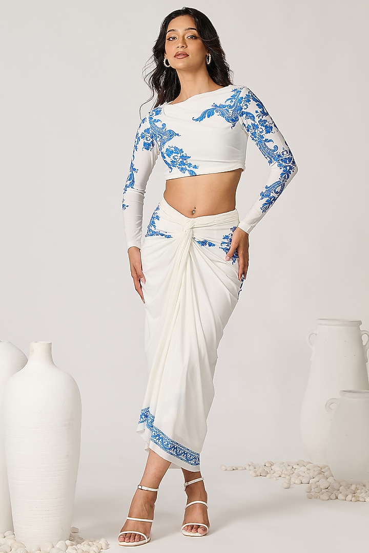 Off-White Poly Jersey Patchwork Draped Top by S&N by Shantnu Nikhil at Pernia's Pop Up Shop