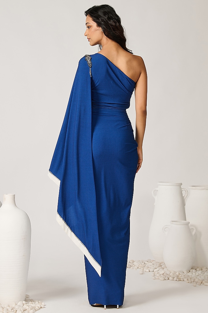 Blue Poly Jersey Embellished Wedding Gown Saree by S&N by Shantnu Nikhil at Pernia's Pop Up Shop