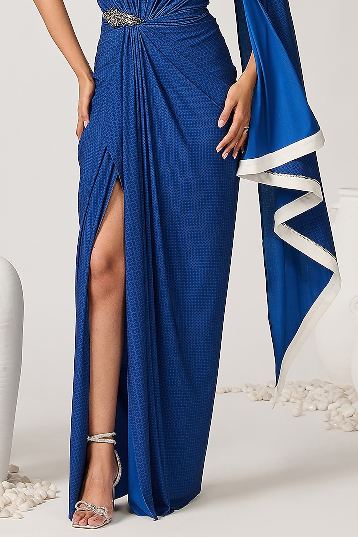 Blue Poly Jersey Embellished Wedding Gown Saree by S&N by Shantnu Nikhil at Pernia's Pop Up Shop