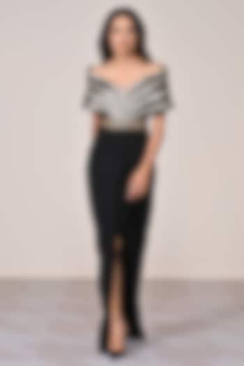 Black & Silver Jersey Wedding Gown Saree by S&N by Shantnu Nikhil at Pernia's Pop Up Shop