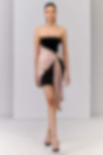 Black Poly Jersey Draped Mini Cocktail Dress by S&N by Shantnu Nikhil at Pernia's Pop Up Shop