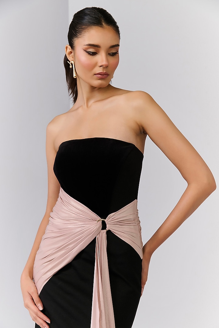 Black Poly Jersey Draped Mini Cocktail Dress by S&N by Shantnu Nikhil at Pernia's Pop Up Shop