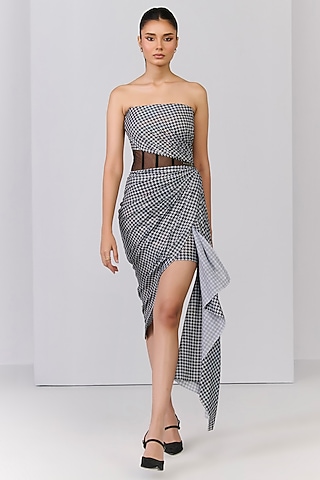 Black Poly Jersey Checkered Mini Dress by S&N by Shantnu Nikhil