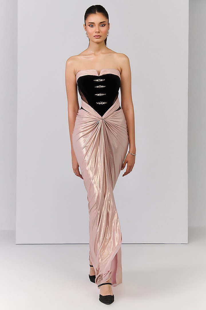 Pink Poly Jersey Crystal Embellished Corset Engagement Gown by S&N by Shantnu Nikhil at Pernia's Pop Up Shop