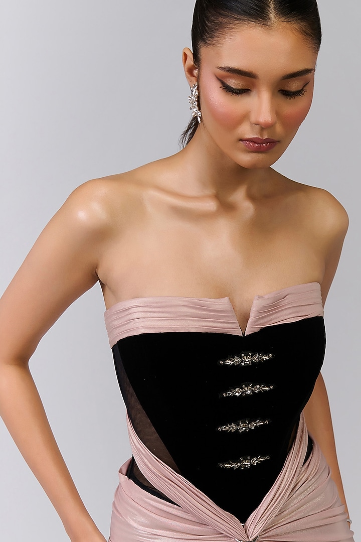 Pink Poly Jersey Crystal Embellished Corset Engagement Gown by S&N by Shantnu Nikhil at Pernia's Pop Up Shop