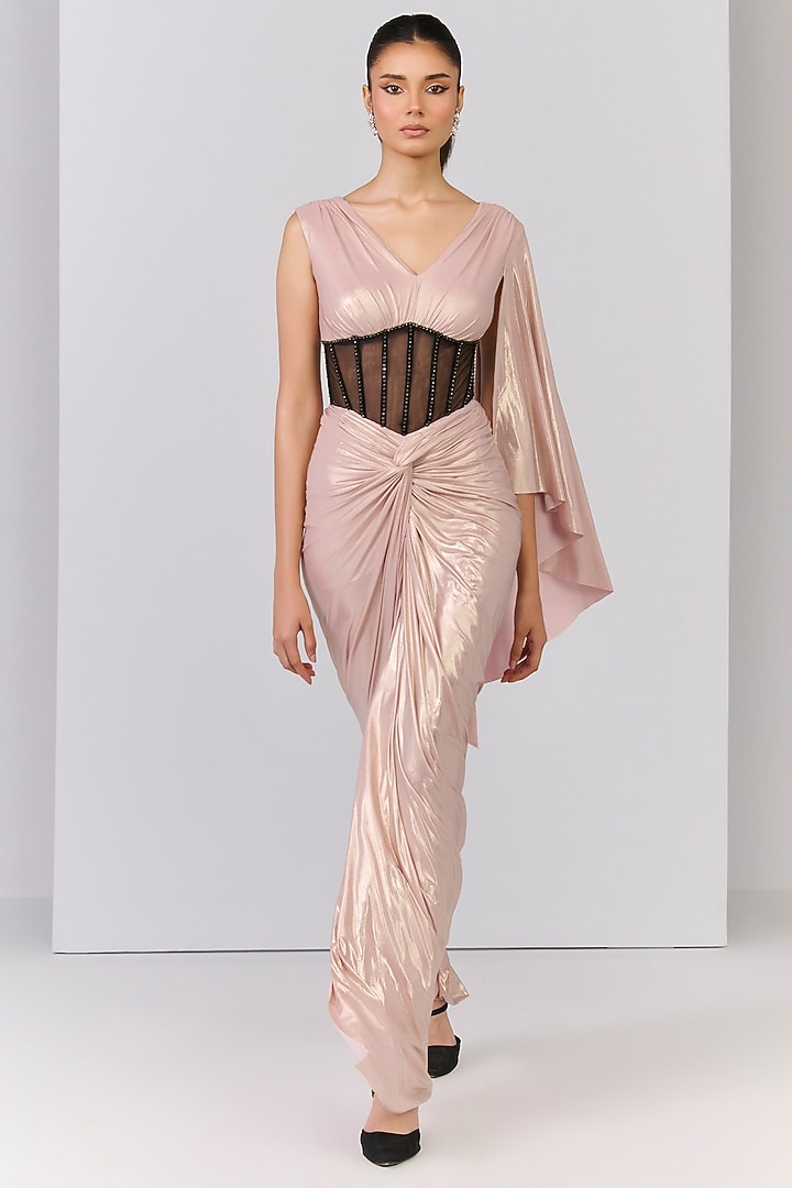 Pink Poly Jersey Structured Engagement Gown by S&N by Shantnu Nikhil at Pernia's Pop Up Shop