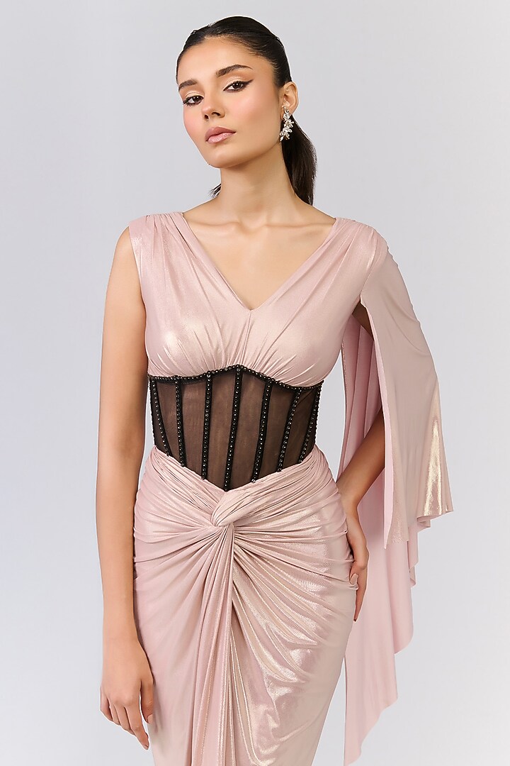 Pink Poly Jersey Structured Engagement Gown by S&N by Shantnu Nikhil at Pernia's Pop Up Shop
