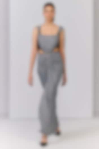 Black Poly Jersey Checkered Printed Draped Engagement Gown by S&N by Shantnu Nikhil at Pernia's Pop Up Shop