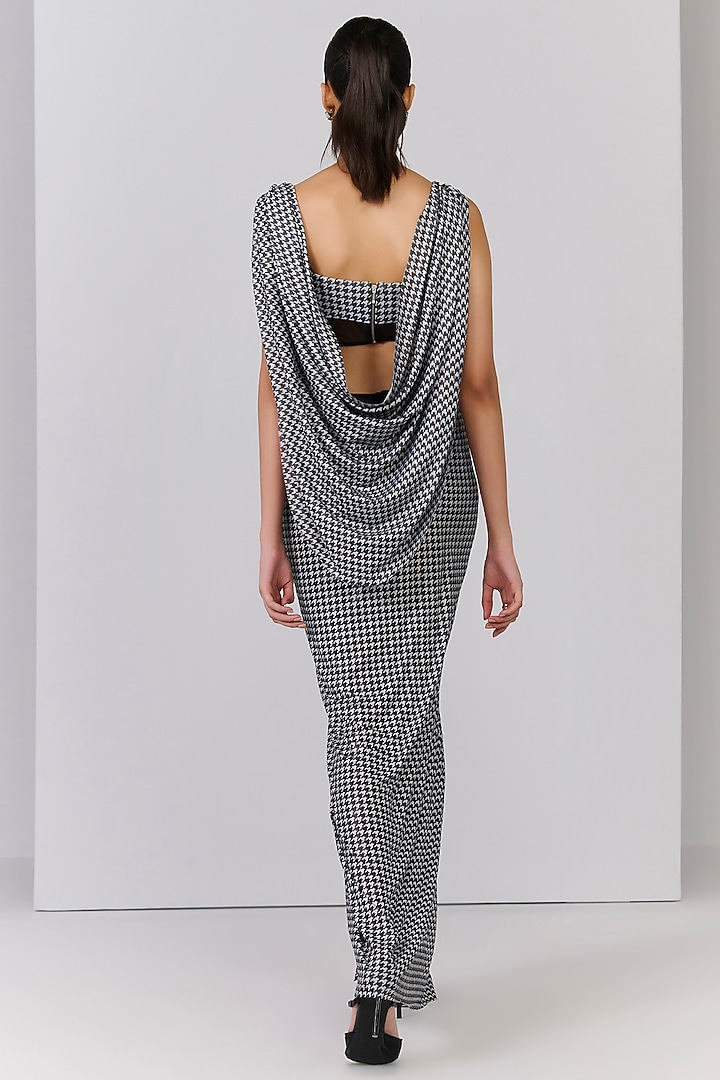 Black Poly Jersey Checkered Printed Draped Engagement Gown by S&N by Shantnu Nikhil at Pernia's Pop Up Shop