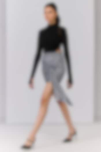 Black Poly Jersey Checkered Mini Draped Skirt by S&N by Shantnu Nikhil at Pernia's Pop Up Shop