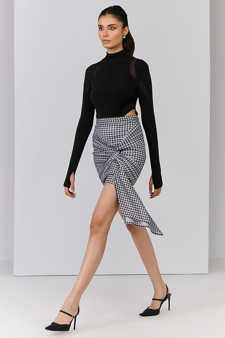 Black Poly Jersey Checkered Mini Draped Skirt by S&N by Shantnu Nikhil at Pernia's Pop Up Shop