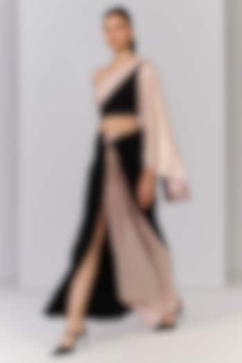 Black Poly Jersey Twisted Draped Skirt by S&N by Shantnu Nikhil at Pernia's Pop Up Shop