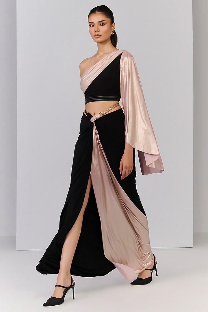 Black Poly Jersey Twisted Draped Skirt by S&N by Shantnu Nikhil at Pernia's Pop Up Shop