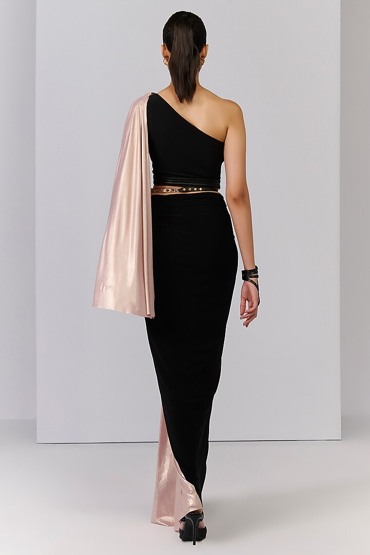 Black Poly Jersey Twisted Draped Skirt by S&N by Shantnu Nikhil at Pernia's Pop Up Shop
