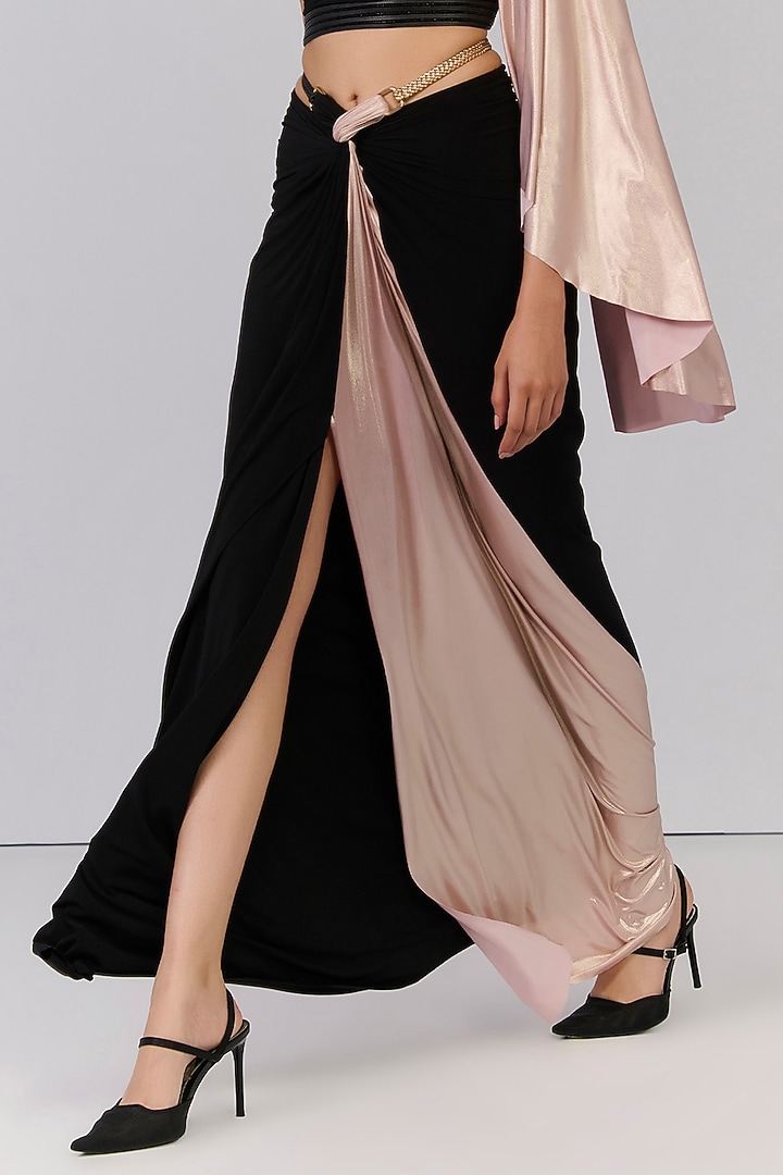 Black Poly Jersey Twisted Draped Skirt by S&N by Shantnu Nikhil at Pernia's Pop Up Shop