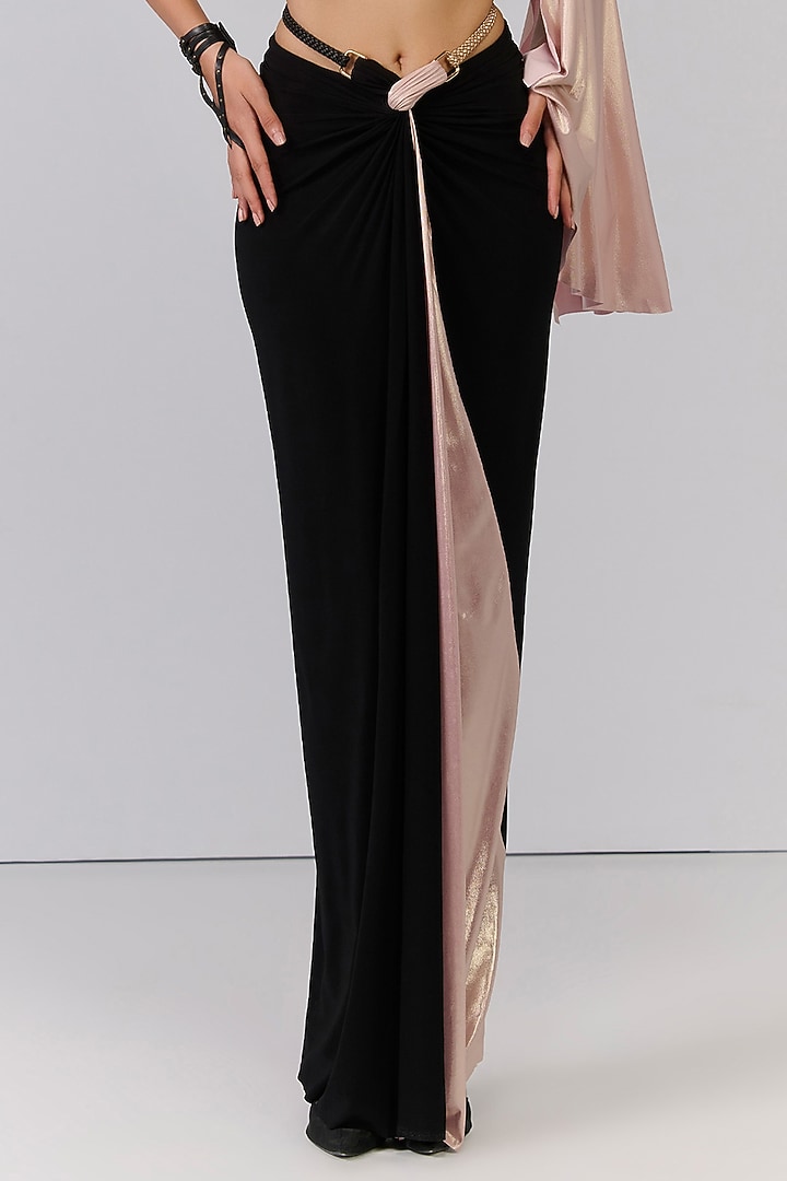 Black Poly Jersey Twisted Draped Skirt by S&N by Shantnu Nikhil at Pernia's Pop Up Shop