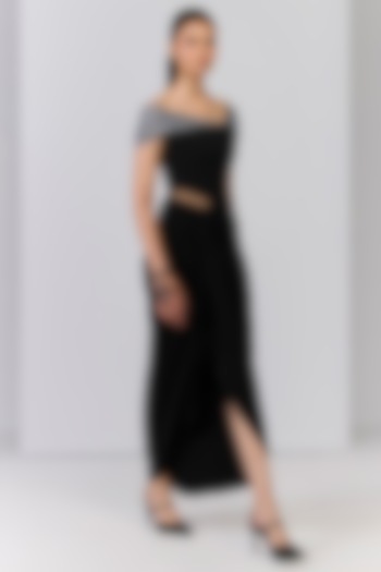Black Poly Jersey Draped Skirt by S&N by Shantnu Nikhil at Pernia's Pop Up Shop