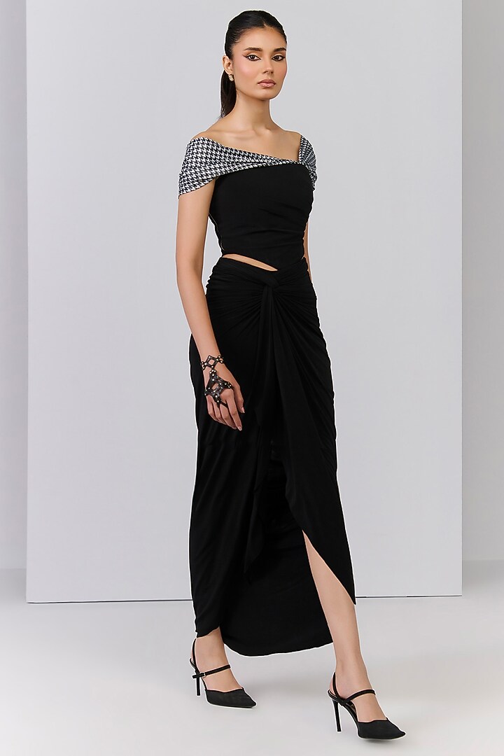 Black Poly Jersey Draped Skirt by S&N by Shantnu Nikhil at Pernia's Pop Up Shop
