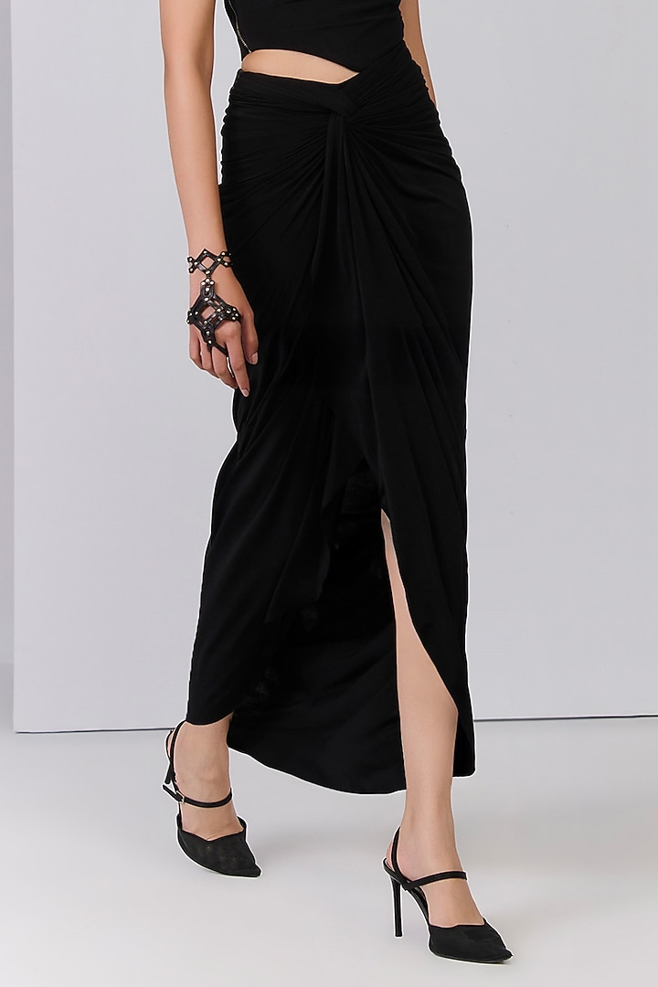 Black Poly Jersey Draped Skirt by S&N by Shantnu Nikhil at Pernia's Pop Up Shop