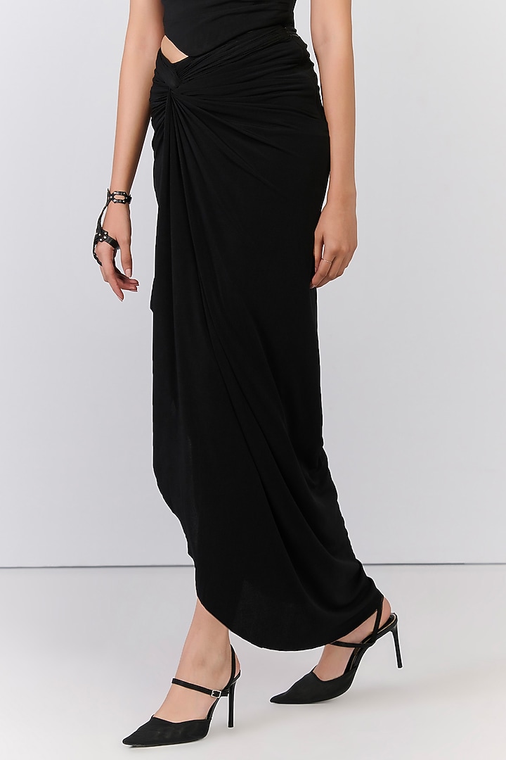 Black Poly Jersey Draped Skirt by S&N by Shantnu Nikhil at Pernia's Pop Up Shop