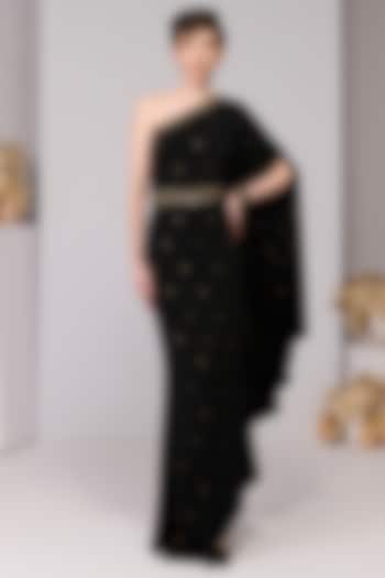 Black Poly Jersey One-Shoulder Draped Engagement Gown by S&N by Shantnu Nikhil at Pernia's Pop Up Shop