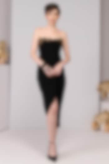 Black Poly Jersey Embroidered Off-Shoulder Cocktail Dress by S&N by Shantnu Nikhil at Pernia's Pop Up Shop