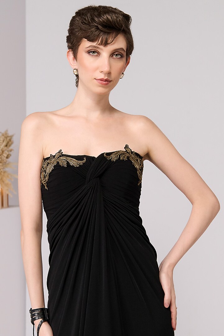 Black Poly Jersey Embroidered Off-Shoulder Cocktail Dress by S&N by Shantnu Nikhil at Pernia's Pop Up Shop
