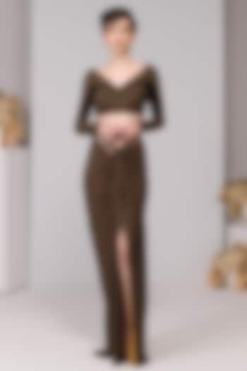 Black & Gold Faux Leather Printed Asymmetric Draped Skirt by S&N by Shantnu Nikhil at Pernia's Pop Up Shop