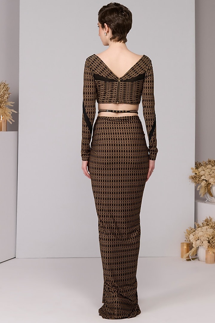 Black & Gold Faux Leather Printed Asymmetric Draped Skirt by S&N by Shantnu Nikhil at Pernia's Pop Up Shop