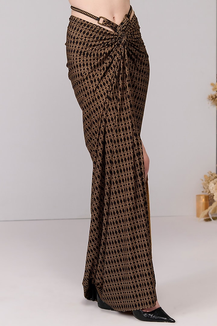 Black & Gold Faux Leather Printed Asymmetric Draped Skirt by S&N by Shantnu Nikhil at Pernia's Pop Up Shop
